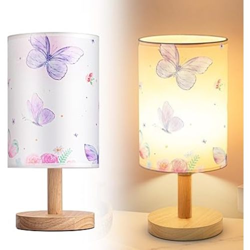 Butterfly Lamp Christmas Gift Purple Desk for Kids Lamp Fabric Nightstand Table Lamps for Girl Kids Reading Bedroom Living Room Home Office