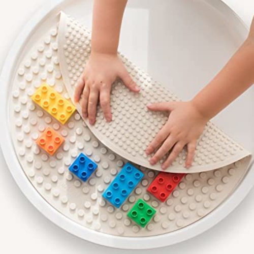 Inspire My Play - Silicone Building Blocks Baseplate - Compatible with All Major Building Block Brands - Double Sided for Large Building Blocks - Perfect Accessory for Sensory PlayTray - Stone