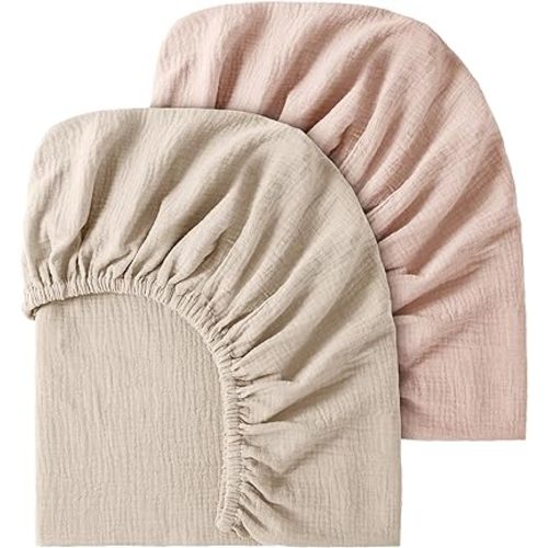 Fitted Crib Sheet, 100% Organic Cotton Crib Sheet for Standard Crib and Toddler Mattresses 28"x 52", Soft and Breathable, Fog & Blush