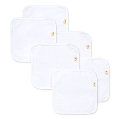 Burts Bees Baby Infant Washcloths Made of 100% Organic Cotton, Soft and Super Absorbent Knit Terry Cloths, 6-Pack Newborn Bath Essentials, Heather Gray and White Wash Cloths - Cloud White