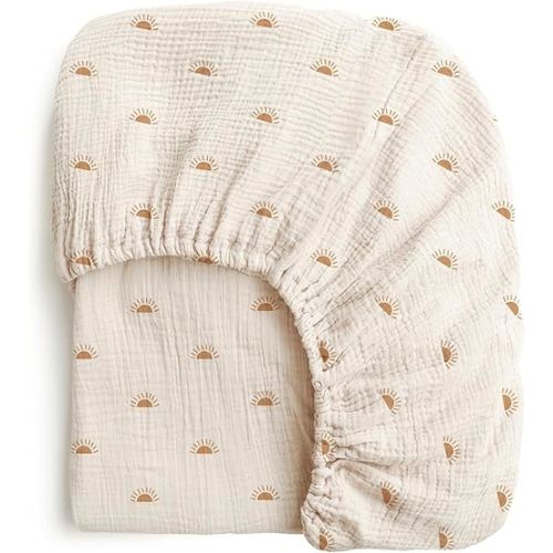 Konssy Muslin Fitted Crib Sheets 100% Cotton Baby Crib Sheets for Standard Crib Mattress (28 X 52 Inches), Soft and Breathable for Boys, Girl (Sun)