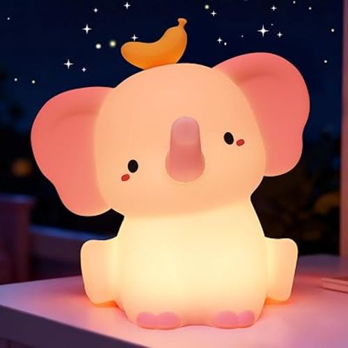 OkiyiD Pink Elephant Lamp, Cute Silicone Night Light, Dimmable Animal Nursery Night Lights Bedside Touch Lamp, Elephant Gifts for Bedroom Decor