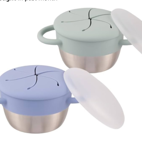 Elk and Friends Stainless Steel Snack Cups | Removable Silicone Food Catcher and Travel Lid | Spill-Proof Snack Containers for Baby, Toddler, Kids | Dishwasher Safe | 2 Pack