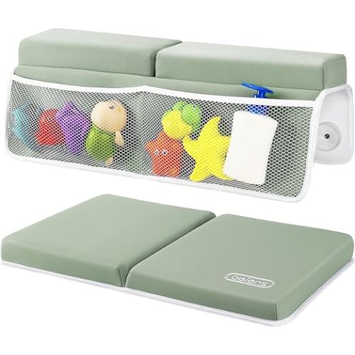 beiens Bath Kneeler and Elbow Rest Pad Set - 1.5'' Comfortable Thick Baby Bath Kneeler Pads, Quick Dry Soft Kneeling Pad for Baby Bath Time, Non-Slip Knee& Arm Support Bathtub Mat with Toys Organizer