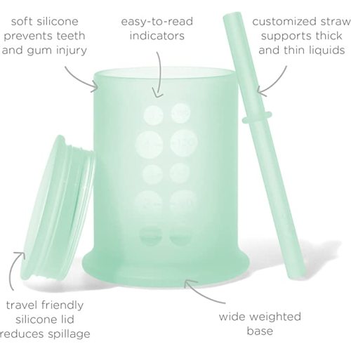 Olababy Silicone Training Cup with Straw Lid | Babies Water Drinking Cup | 6+ Mo Infant To 12-18 Months Toddler | Sippy Cup For Kids & Smoothie Cup | Baby Led Weaning (Mint, 5 oz)