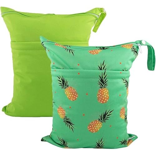 ALVABABY Wet Dry Bags with Two Zippered Pockets 2 Pack Travel Beach Pool Daycare Soiled Baby Items Reusable Waterproof Yoga Gym Bag for Baby Cloth Diaper Swimsuits Wet Clothes Setting Gifts