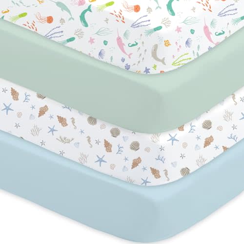 Little Grape Land Crib Sheets 4 Pack, Microfiber Fitted Crib Sheet for Standard Crib Mattress 52"x28"x8", Soft and Neutral Baby Crib Sheets for Boys and Girls, Breathable & Easy Care, Sea Breeze