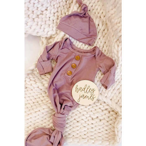 Dusty Purple Bamboo Knotted Gown & Hat | Caden Lane