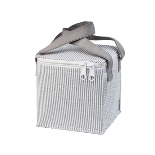 Grey Seersucker Lunch Tote- PERSONALIZED