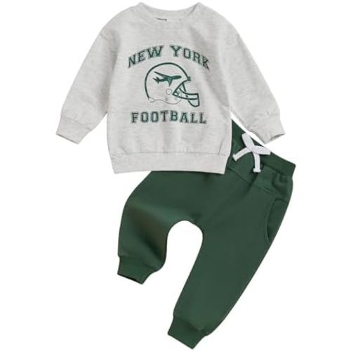 Toddler Football Fans Clothes Jets Football Print Long Sleeve Sweatshirt Jogger Pants 2Pcs Set Fall Sport Outfit