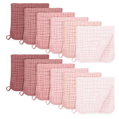 Muslin Burp Cloths for Baby 100% Cotton Burping Cloths for Boys Girls Large 20''X10'' Extra Soft and Absorbent 12 Pack - Gradient Pink