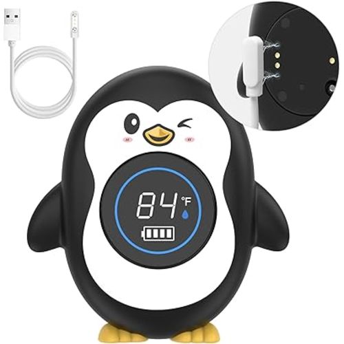 Rechargeable Bath Thermometer| Safety Baby Shower Thermometer| Auto On/Off Bathtub Water Thermometer with Colorful Temperature Indicator Ring