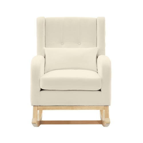 JUSTLET Rocking Chair, Mid-Century Modern Rocking Armchair with High Backrest and Pillow, Chenille Leisure Single Sofa with Wood Legs for Living Room Bedroom Baby Room, Beige