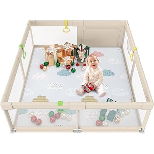 Fodoss Baby Playpen with Mat - 59x59in Playpen for Babies and Toddlers, Kids Play Pen, Extra Large Baby Play Pen, Big Playard for Infants