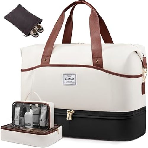 LOVEVOOK Weekender Bags for Women, Expandable Travel Duffle Bag with Shoes Compartment, Carry on Overnight Bag with Wet Pocket, Mom Hospital Bags for Labor and Delivery, 4PCS