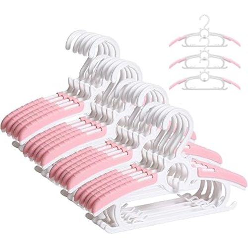 Baby Hangers for Nursery Closet,Infant Hangers 20 Pink Non-Slip and Extendable Plastic Children's Newborn Baby Hangers 11"-14" Adjustable Children Coat Hanger for Girl Boy Toddler Kids Child