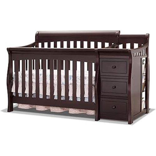Sorelle Furniture Princeton Elite Crib and Changer Classic -in- Convertible Diaper Changing Table Made of Pine Wood Non-Toxic Finish Wooden Baby Bed Toddler Childs Daybed Full-Size Nursery - Espresso