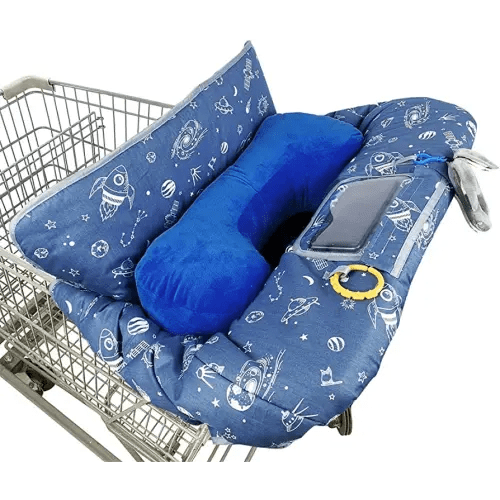 Shopping Cart Cover for Baby/Toddler with Pillow, Cozy High Chair Cover, Blue Spaceship