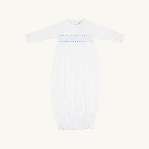 Sweetly Smocked Greeting Gown - Worth Avenue White with Buckhead Blue