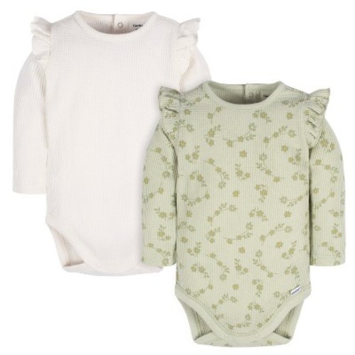 Gerber Baby Girls' Ruffle Long Sleeve Onesies® Bodysuits - 2-Pack, Color: Flower toss, Size: 0-3 months