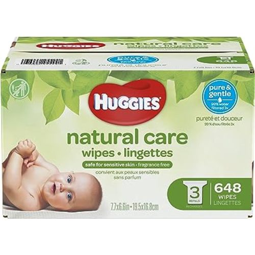 Huggies Natural Care Baby Wipes, Sensitive, Unscented, 3 Refill Packs, 648 Count Total