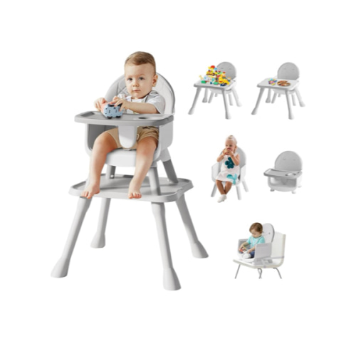 6 in 1 Baby High Chair for Babies and Toddlers, Booster Seat, Kids Learning Table & Chair (Grey)