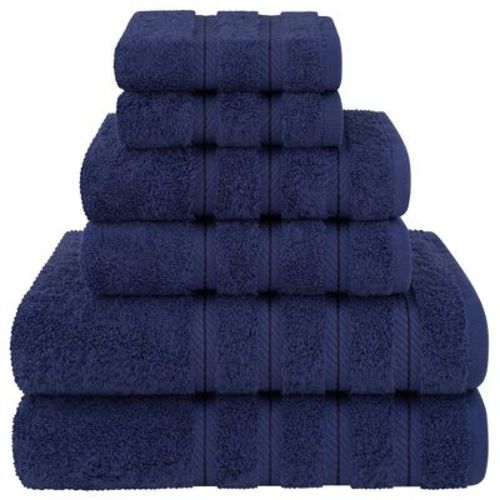 American Soft Linen 6 Piece Towel Set, 100% Cotton Bath Towels for Bathroom, Navy Blue