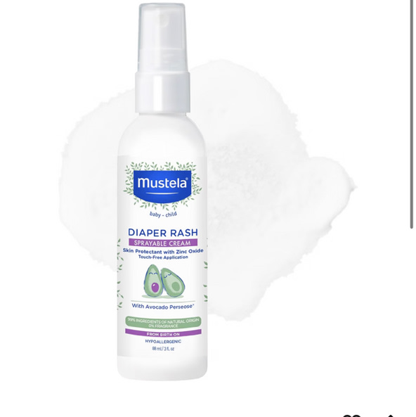 Mustela Baby Diaper Rash Cream Spray – Touch-Free protectant with Zinc Oxide & Natural Avocado - Treats, Soothes and Prevents Diaper Rash- Fragrance-Free - 3 fl. oz