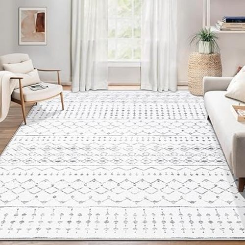 Area Rug Living Room Rugs 5x7 - Large Soft Boho Geometric Rugs, Non-Slip Foldable Washable Area Rug Non Shedding Morden Indoor Floor Carpet for Living Bedroom Office Dining Room(Geometric Grey, 5'x7')