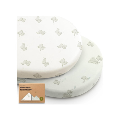 2-Pack Organic Bassinet Sheets for Girls, Boys - 100% Cotton Bassinet Mattress Sheets Compatible with Halo Bassinest Swivel Sleeper, Graco, Baby Delight, Chicco, Unisex Fitted Bassinet Sheets (Elly)