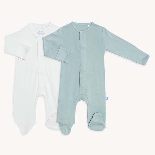 sage & sand organic cotton magnetic footies | 2 set