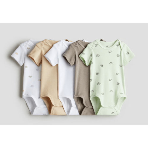 H&M 5-pack Cotton Bodysuits Light Green/Turtles