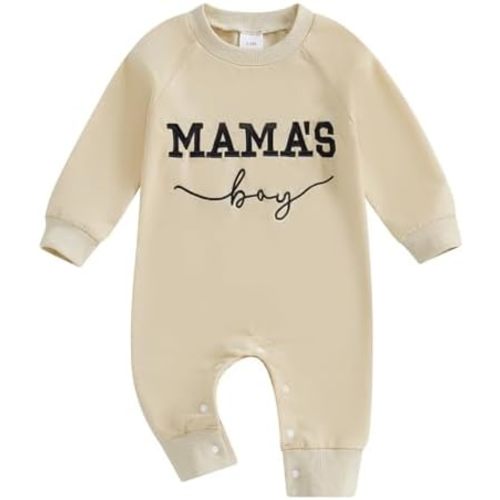 Newborn Baby Boy Fall Outfit Mamas Boy Embroidery Jumpsuit Long Sleeve Crewneck Romper Infant Boy Winter Clothes