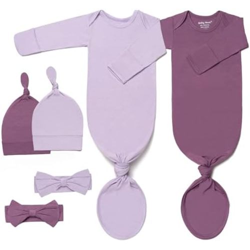 Newborn Baby Knotted Gown, Ultra-Soft Infant Sleeper Coming Home Outfit with Hat, Bowknot (2 Packs)