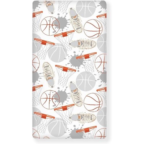 Basketball Fitted Crib Sheet for Boys Girls Balls Sports Baby Sheet for Standard Crib and Toddler Sneakers Basketball Frames Nursery Bed Mattress Sheets 28"x52"