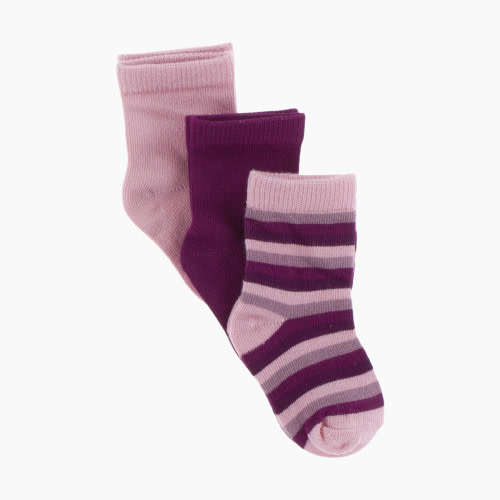 KicKee Pants Crew Socks (3 Pack) - Lotus, Orchid & Coral Stripe, 6-12 Months