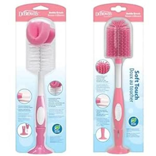 Dr. Brown's Baby Bottle and Nipple Brush Soft Touch and Sponge Brush, Pink Variety Pack, 2 Count