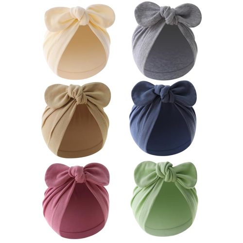 6 PCS Stretchy Baby Turban Hats, Baby Hat with Bows for Girls, Baby Boys Caps, Toddler, Newborn, Infant Hat Unisex