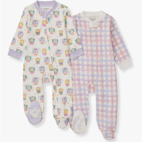 Burt's Bees Baby Baby Girls' 100% Organic Cotton Zip Front One-Piece Sleep & Play Loose Fit Pajamas