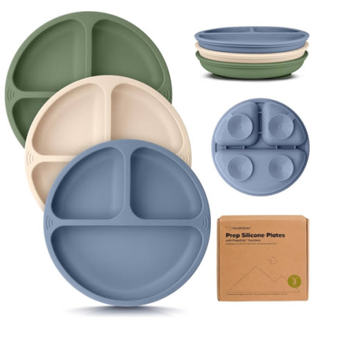 KeaBabies Suction Plates for Baby, Toddler - 3-Pack 100% Silicone Toddler Plates with Suction, Divided, BPA-Free Baby Led Weaning Essentials for Kids, Dishwasher, Microwave Safe, Durable (Slate)