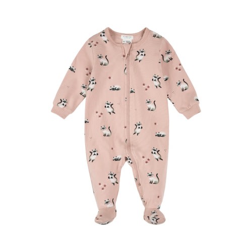 Cat Print Footed One-Piece Pajamas, 6M