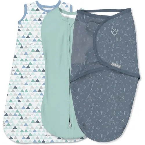 SwaddleMe by Ingenuity Comfort Pack Baby Swaddle Set, Size 0-3 Months, 5-14 Pounds, Pod, Original Swaddle, Night Sack, 3pk - Mountaineer