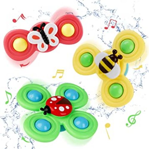 Suction Cup Spinning Top Toy Baby Bath Toy 4 PCS, COSYOO Spin Sucker Spining Top Spinner Toy Early Learner Toys for Baby Toys