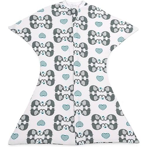 SleepingBaby Zipadee-Zip Transition Swaddle - Roomy Baby Swaddle Blanket with Zipper Convenience - eLOVEphant, M (6-12 Months)