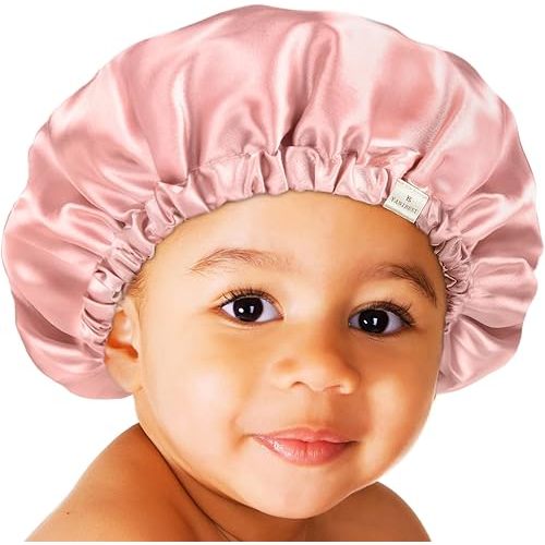 YANIBEST Baby Satin Bonnet Sleep Cap - Double Layer Reversible Adjustable Silky Satin Cap for Infant Toddler(0-6Months,Pink)