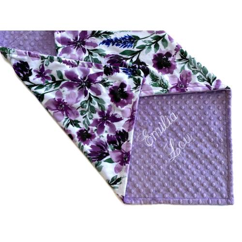 Personalized Baby Blanket or Lovey, Personalized Minky Baby Blanket, Baby Girl Minky blanket, Purple Floral Baby Blanket