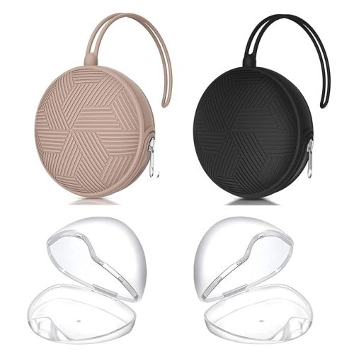 Smlpuame 4 Pack Pacifier Holder Case Set,2 Silicone Portable Pacifier Cover Pouch Bag for Diaper Bags Baby Carriage with 2 Transparent Pacifier Storage Container Box,Easy to Clean,Blush+Black