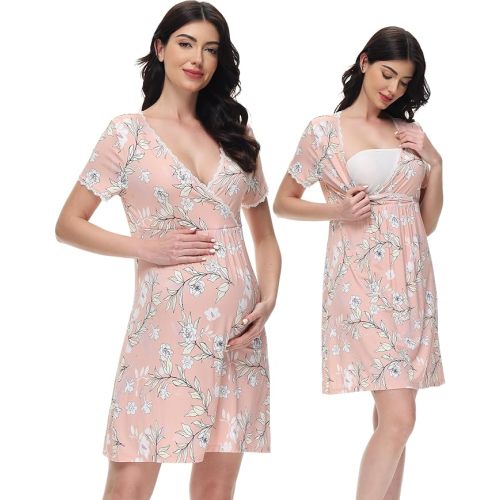 WiWi Soft Viscose from Bamboo 3 in 1 Maternity/Delivery/Nursing Labor Nightgowns Breastfeeding Sleep Shirt Gowns S-XXL