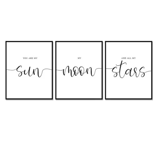 Set of 3, You Are My Sun My Moon And All of My Stars, Nursery Wall Prints, UNFRAMED 11x14inch