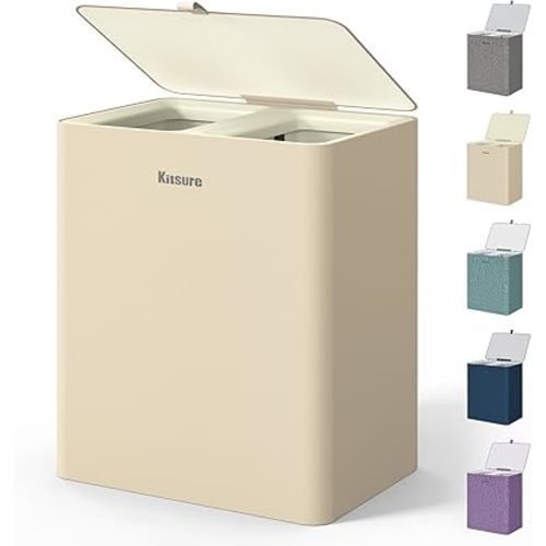 Kitsure Laundry Basket 175L – Large Laundry Hamper with Lid, 2-Compartment Divided Clothes Sorter with Removable Hamper Bags, Beige Organizer for Laundry Room, Bathroom & Bedroom, 22.2" x 16" x 30.7"
